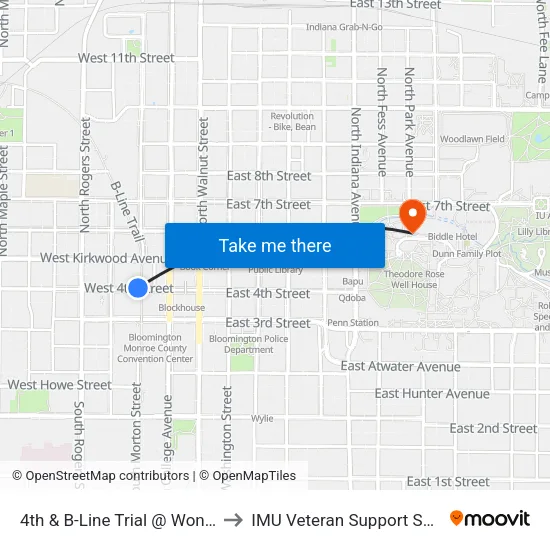 4th & B-Line Trial @ Wonderlab to IMU Veteran Support Services map
