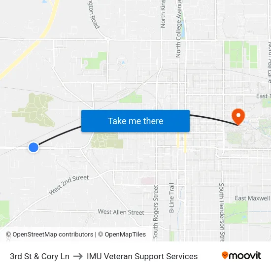 3rd St & Cory Ln to IMU Veteran Support Services map