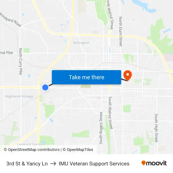 3rd St & Yancy Ln to IMU Veteran Support Services map