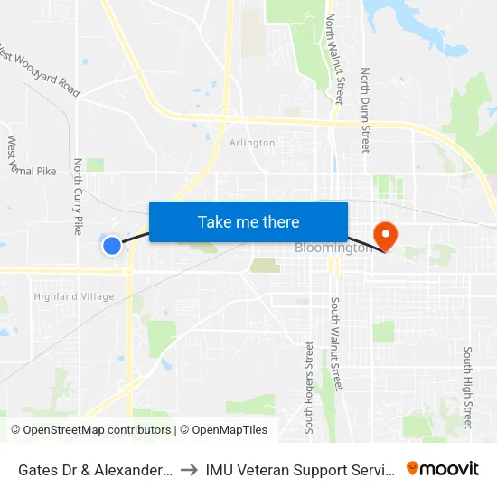 Gates Dr & Alexander Dr to IMU Veteran Support Services map