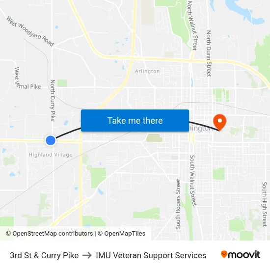 3rd St & Curry Pike to IMU Veteran Support Services map