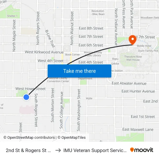 2nd St & Rogers St Ob to IMU Veteran Support Services map
