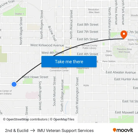 2nd & Euclid to IMU Veteran Support Services map
