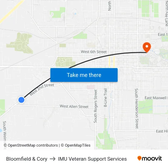 Bloomfield & Cory to IMU Veteran Support Services map