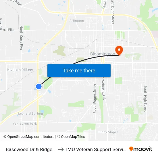 Basswood Dr & Ridge Rd to IMU Veteran Support Services map