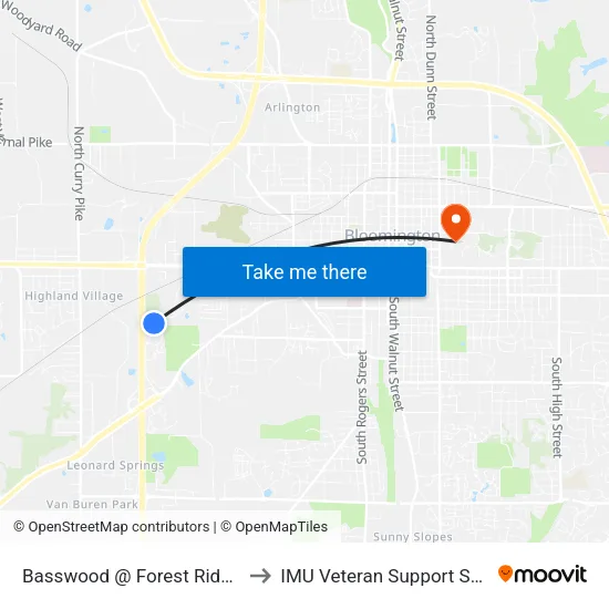 Basswood @ Forest Ridge Apts to IMU Veteran Support Services map