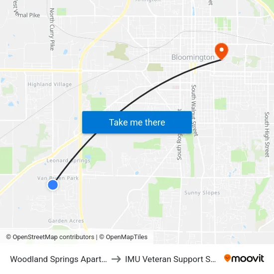 Woodland Springs Apartments to IMU Veteran Support Services map