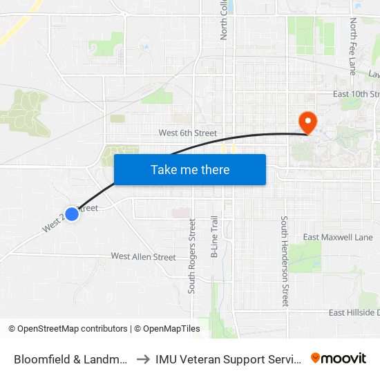 Bloomfield & Landmark to IMU Veteran Support Services map