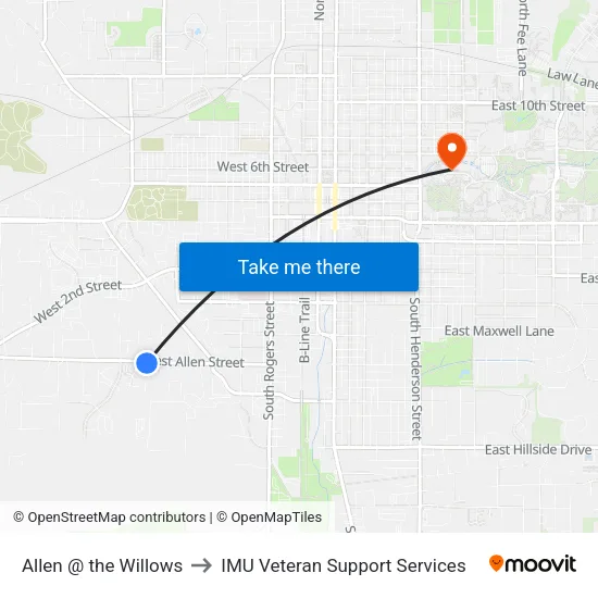 Allen @ the Willows to IMU Veteran Support Services map