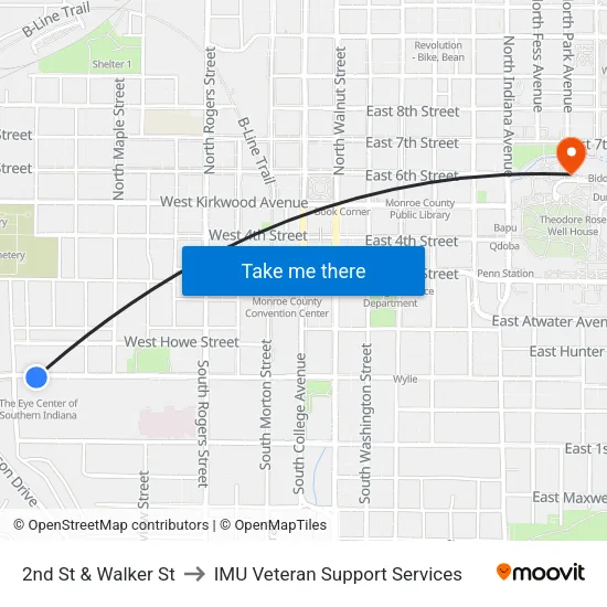 2nd St & Walker St to IMU Veteran Support Services map