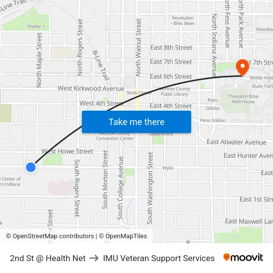 2nd St @ Health Net to IMU Veteran Support Services map