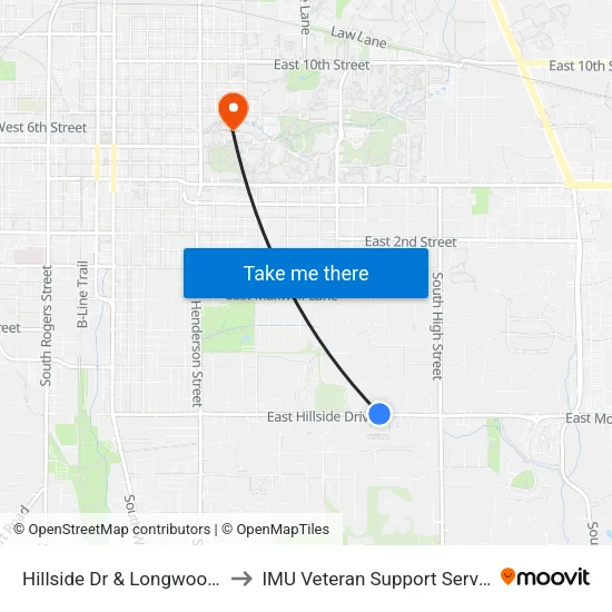 Hillside Dr & Longwood Dr to IMU Veteran Support Services map