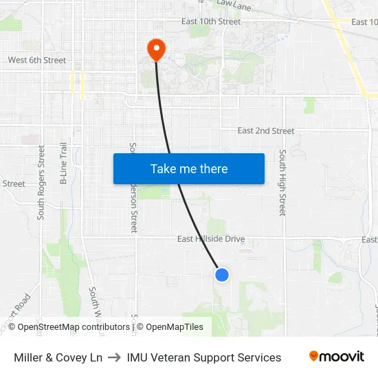 Miller & Covey Ln to IMU Veteran Support Services map