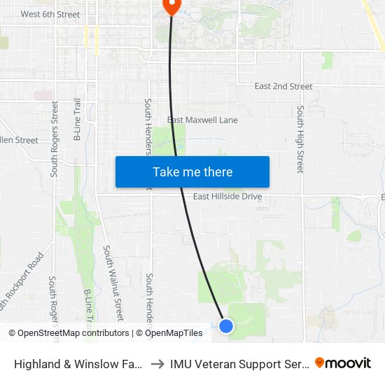 Highland & Winslow Farm Dr to IMU Veteran Support Services map