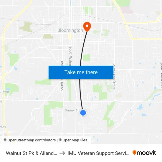 Walnut St Pk & Allendale to IMU Veteran Support Services map