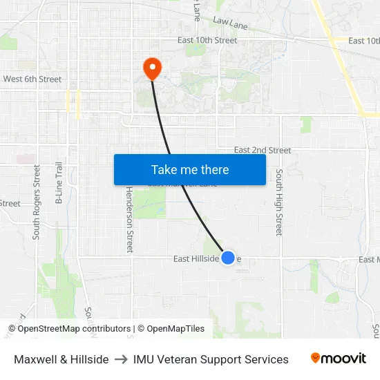 Maxwell & Hillside to IMU Veteran Support Services map