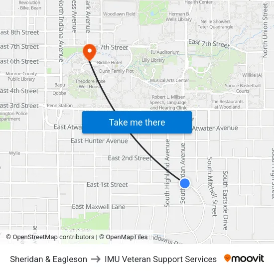 Sheridan & Eagleson to IMU Veteran Support Services map
