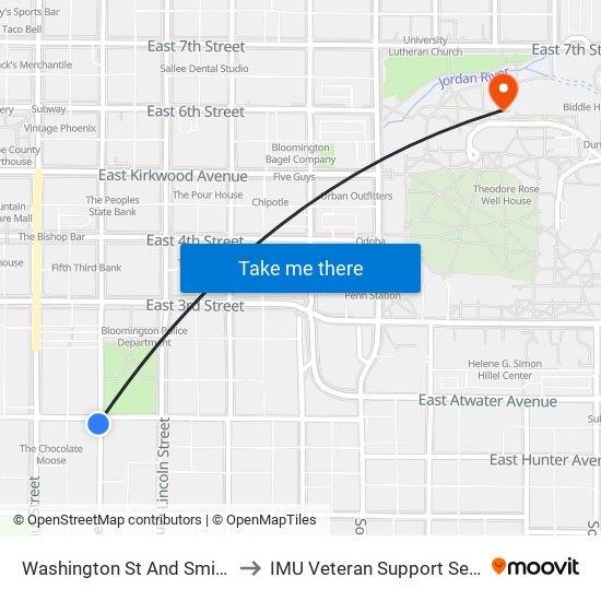 Washington St And Smith Ave to IMU Veteran Support Services map