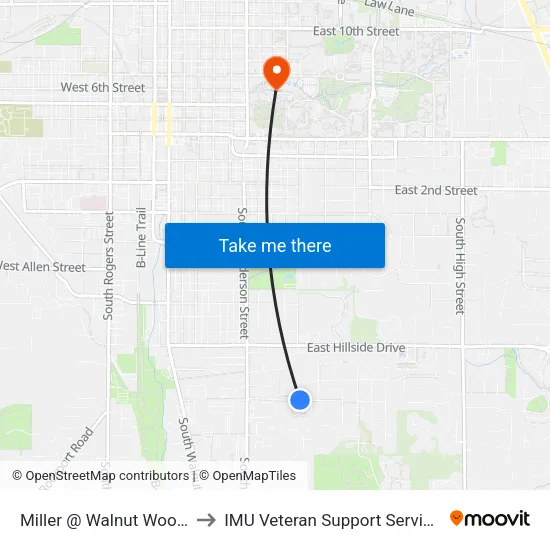 Miller @ Walnut Woods to IMU Veteran Support Services map