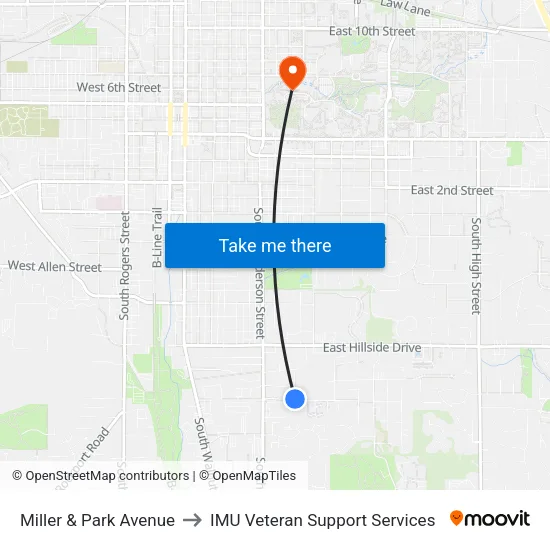 Miller & Park Avenue to IMU Veteran Support Services map
