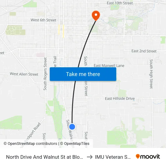North Drive And Walnut St at Bloomington High School South to IMU Veteran Support Services map