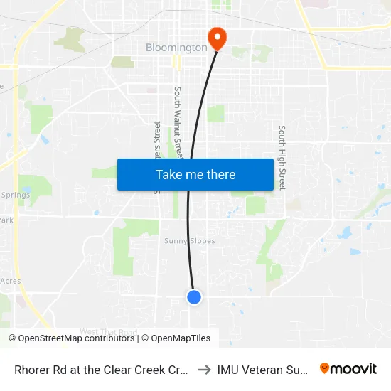 Rhorer Rd at the Clear Creek Crossing Shopping Center to IMU Veteran Support Services map