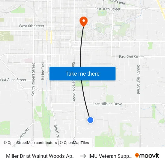 Miller Dr at Walnut Woods Apartments (Inbound) to IMU Veteran Support Services map