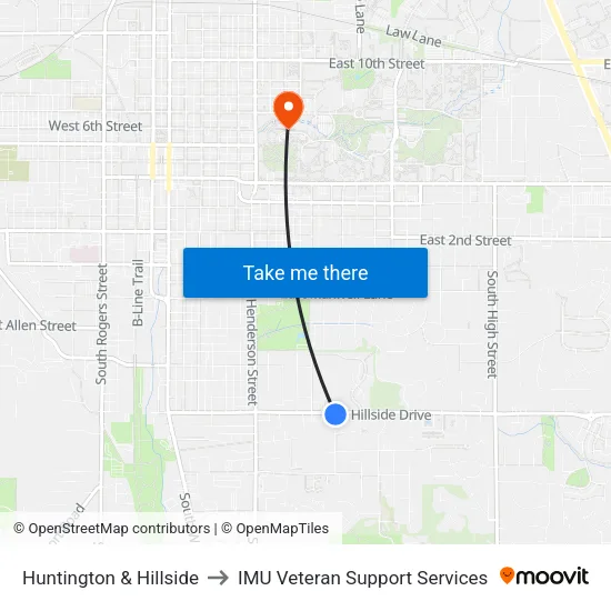 Huntington & Hillside to IMU Veteran Support Services map