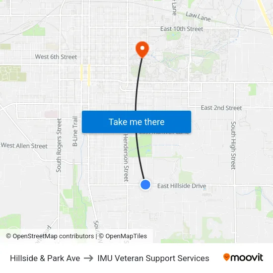 Hillside & Park Ave to IMU Veteran Support Services map