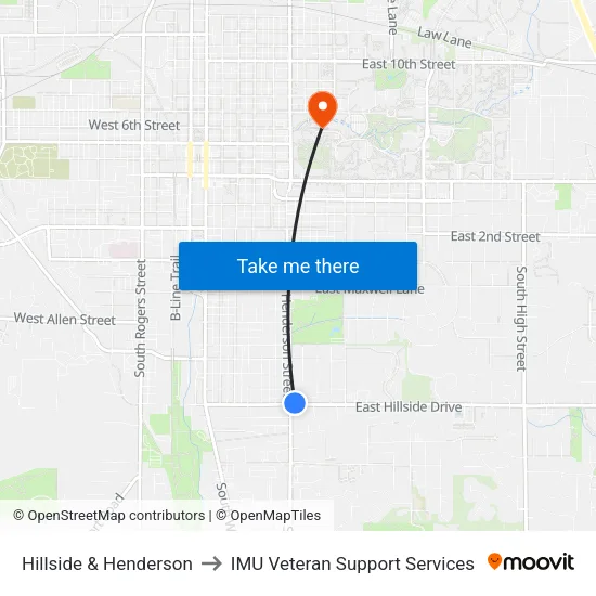 Hillside & Henderson to IMU Veteran Support Services map