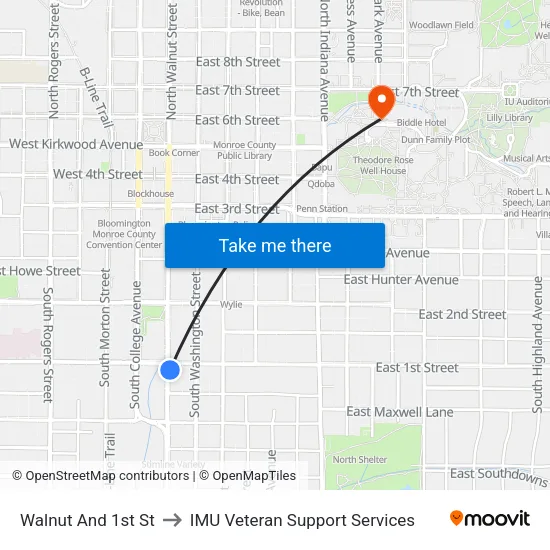 Walnut And 1st St to IMU Veteran Support Services map