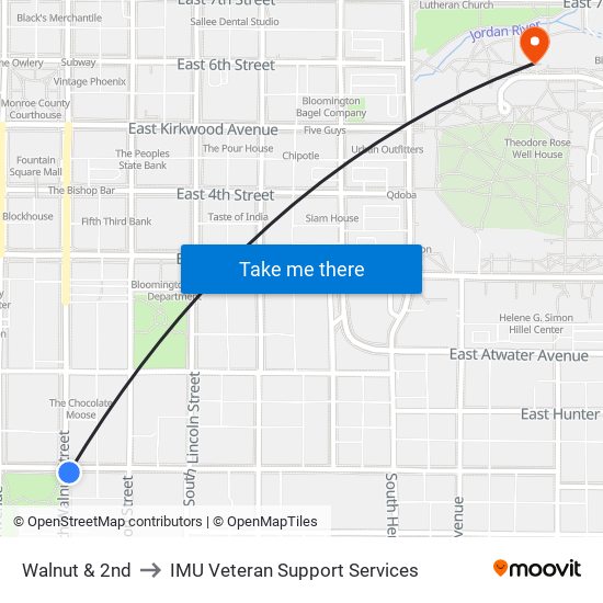 Walnut & 2nd to IMU Veteran Support Services map