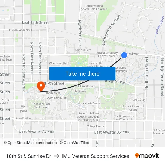 10th St & Sunrise Dr to IMU Veteran Support Services map