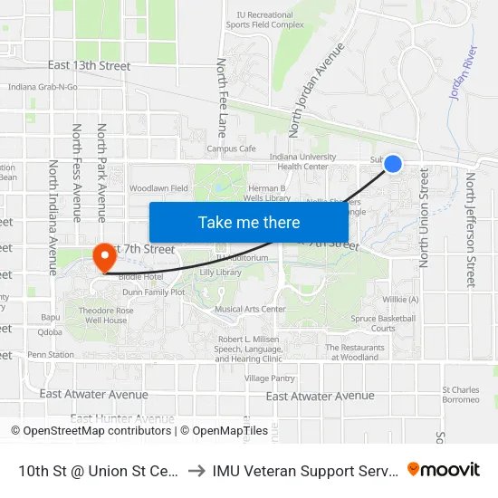 10th St @ Union St Center to IMU Veteran Support Services map