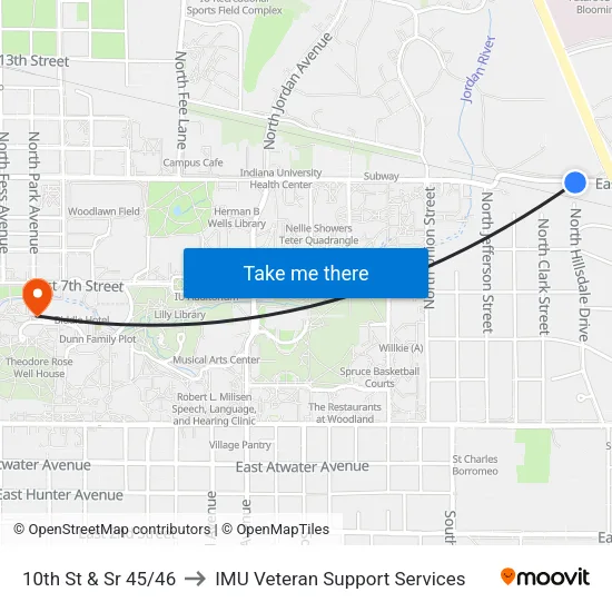 10th St & Sr 45/46 to IMU Veteran Support Services map