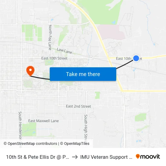 10th St & Pete Ellis Dr @ Post Office to IMU Veteran Support Services map
