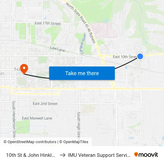 10th St & John Hinkle Pl to IMU Veteran Support Services map