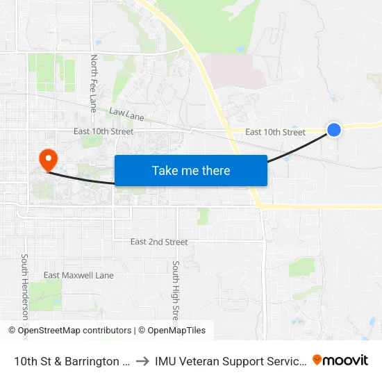 10th St & Barrington Dr to IMU Veteran Support Services map