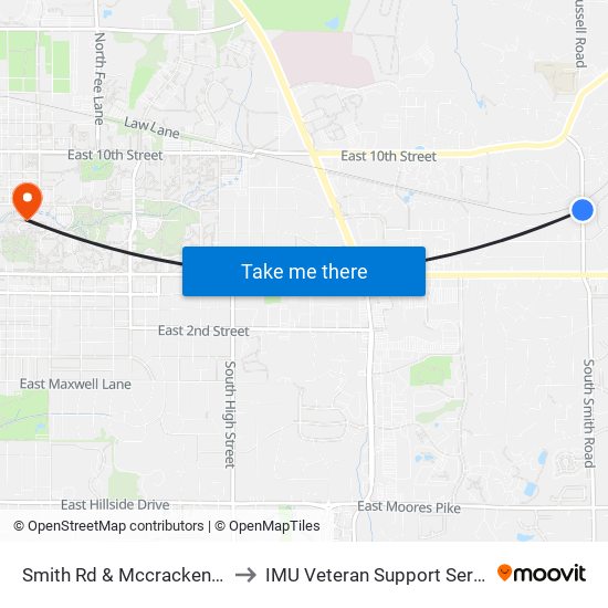 Smith Rd & Mccracken Way to IMU Veteran Support Services map