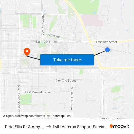 Pete Ellis Dr & Amy Ln to IMU Veteran Support Services map