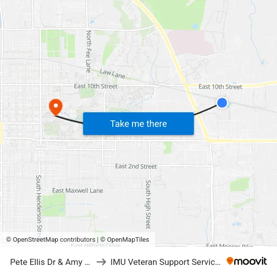 Pete Ellis Dr & Amy Ln to IMU Veteran Support Services map