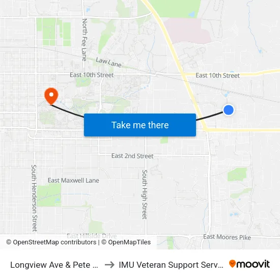 Longview Ave & Pete Ellis to IMU Veteran Support Services map