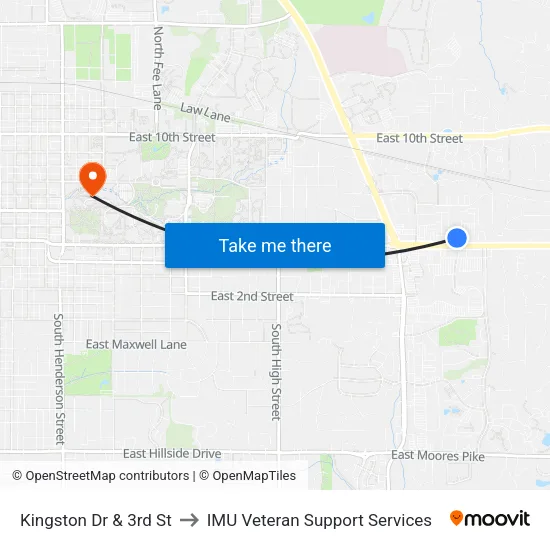Kingston Dr & 3rd St to IMU Veteran Support Services map