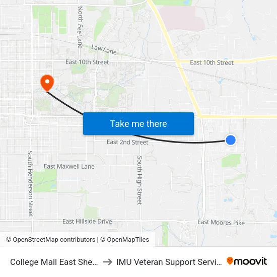 College Mall East Shelter to IMU Veteran Support Services map