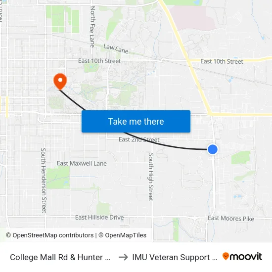 College Mall Rd & Hunter Ridge Apts to IMU Veteran Support Services map