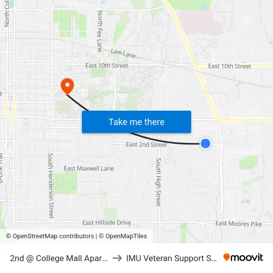 2nd @ College Mall Apartments to IMU Veteran Support Services map