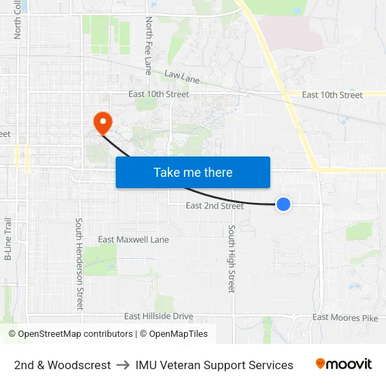 2nd & Woodscrest to IMU Veteran Support Services map
