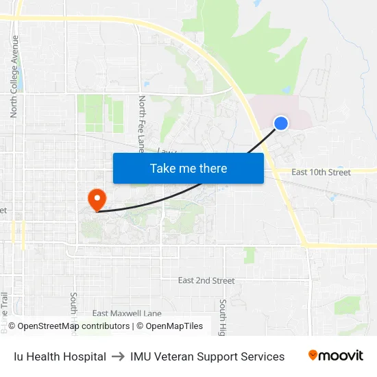 Iu Health Hospital to IMU Veteran Support Services map
