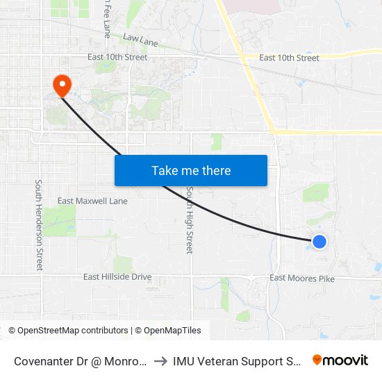 Covenanter Dr @ Monroe Apts to IMU Veteran Support Services map