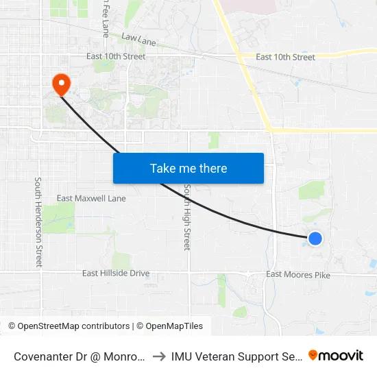 Covenanter Dr @ Monroe Apts to IMU Veteran Support Services map